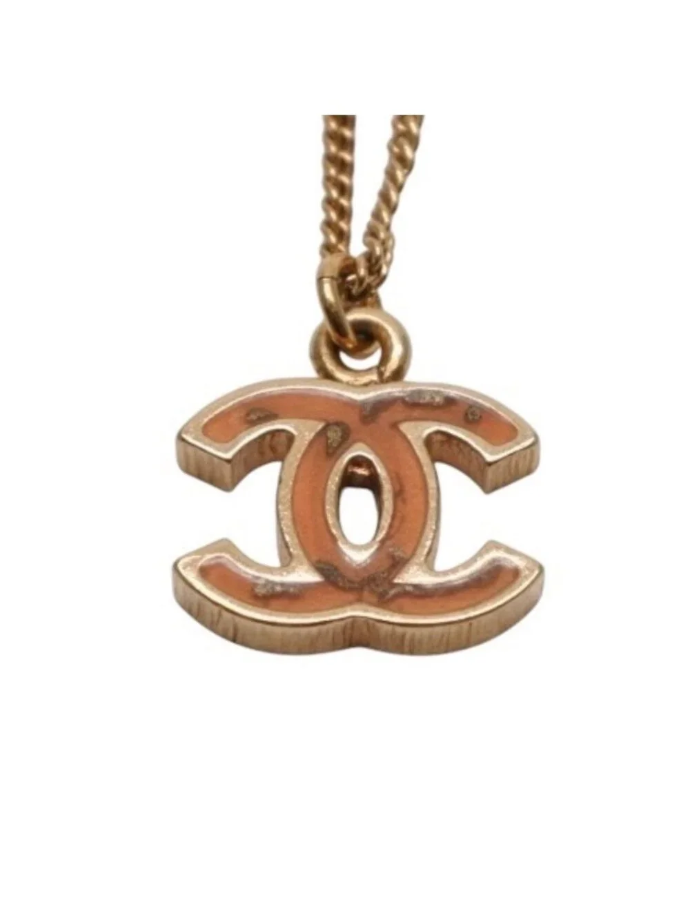 Chanel Necklace Double Sided CC Logo Brown Marble GD CC
